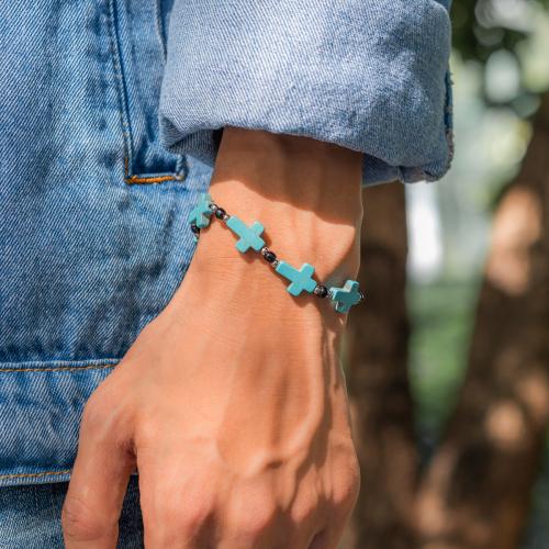 Fashion Turquoise Armbanden, Synthetische Turquoise, met Seedbead & Copper Coated Plastic, met 5cm extender keten, mode sieraden, blauw, Lengte 17 cm, Verkocht door PC