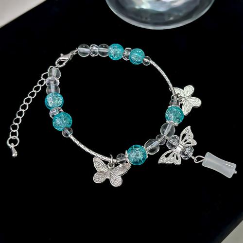 Zinklegering armbandkettingen, Zinc Alloy, met Lampwork, silver plated, mode sieraden, zilver, nikkel, lood en cadmium vrij, Lengte 18 cm, Verkocht door PC