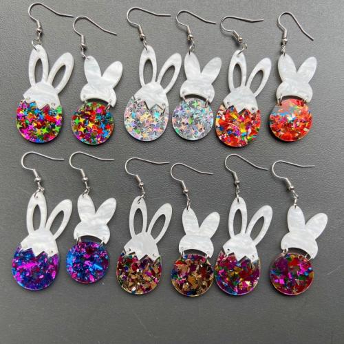 Boucle d'oreille bijoux acrylique, lapin, Impression, bijoux de mode & pour femme, plus de couleurs à choisir, 66x22mm, Vendu par paire