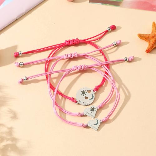 Fashion Create Wax Cord Bracelets 304 Stainless Steel with Korean Waxed Cord polished three pieces & for woman Sold By Set