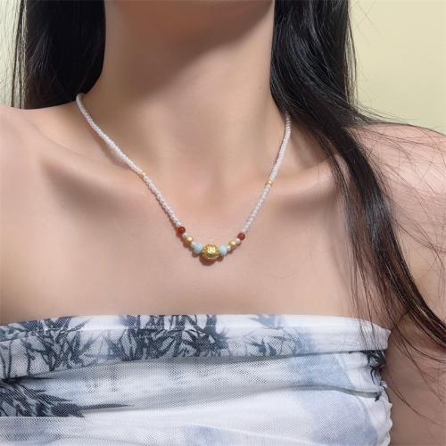 Collar de Latón, metal, con Piedras preciosas & Perlas de vidrio, con 7.5CM extender cadena, hecho a mano, para mujer, Blanco, longitud aproximado 46 cm, Vendido por UD