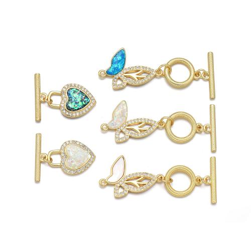 Chiusura Toggle in ottone, with Opale & conchiglia, placcato, DIY & stili diversi per la scelta & Micro spianare cubic zirconia, nessuno, Venduto da PC