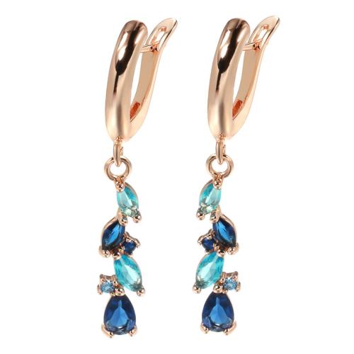 Boucles d'oreilles en laiton zircon cubique pavent, pavé de micro zircon & pour femme, couleur or rose, Vendu par paire