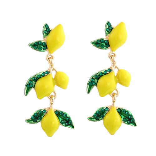 Lo zinco in lega Stud Earring, lega in zinco, placcato, per la donna & smalto & con strass, giallo, 55x23mm, Venduto da coppia