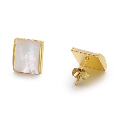 Stainless Steel Stud Earrings 304 Stainless Steel Square Vacuum Ion Plating for woman Sold By Pair