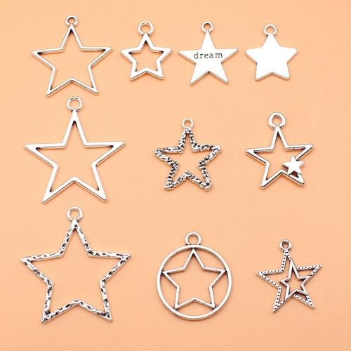 Zink Alloy Star Pendant, antik silver pläterad, DIY, 10PC/Bag, Säljs av Bag