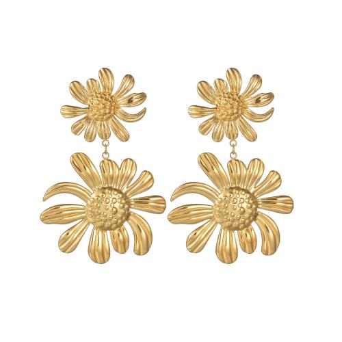 Titanium Steel Drop Earring Sunflower gold color plated fashion jewelry & for woman Sold By Pair