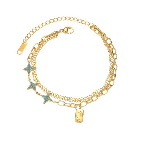 Acier titane bracelet, avec 2inch chaînes de rallonge, Placage de couleur d'or, Double couche & styles différents pour le choix & pour femme & avec strass, Longueur Environ 6.5 pouce, Vendu par PC