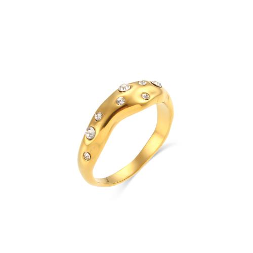 Anillo de dedo del acero inoxidable del Zirconia cúbico, acero inoxidable 304, 18K chapado en oro, Joyería & diverso tamaño para la opción & micro arcilla de zirconia cúbica & para mujer, dorado, Vendido por UD