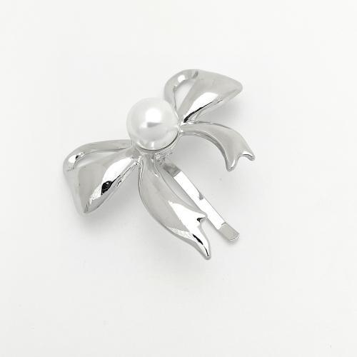 Hair Pins Zinc Alloy with Plastic Pearl Bowknot for woman Sold By PC