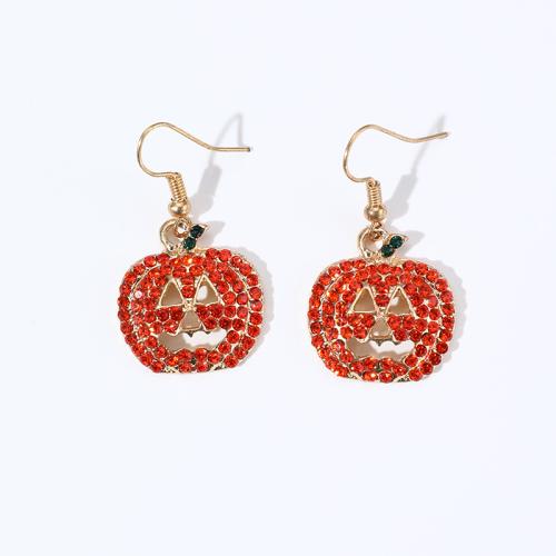 Nouveaux bijoux et décorations d'Halloween populaires, alliage de zinc, Chariot de citrouille, Halloween Design & bijoux de mode & pour femme & avec strass, 20x39mm, Vendu par paire