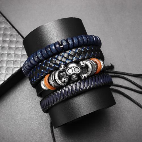 PU Leather Cord Bracelets Zinc Alloy with PU Leather 4 pieces & fashion jewelry & for man Inner Approx 65mm Sold By PC