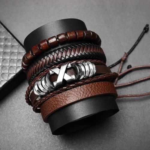 PU Leather Cord Bracelets Zinc Alloy with PU Leather 4 pieces & fashion jewelry & for man Inner Approx 65mm Sold By Set