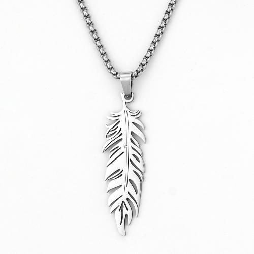 Stainless Steel Jewelry Necklace 304 Stainless Steel Feather fashion jewelry & for woman Length Approx 60 cm Sold By PC