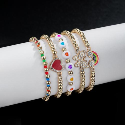 Zinklegering armbandkettingen, Zinc Alloy, 5 stuks & mode sieraden & voor vrouw & met strass, Verkocht door Stel