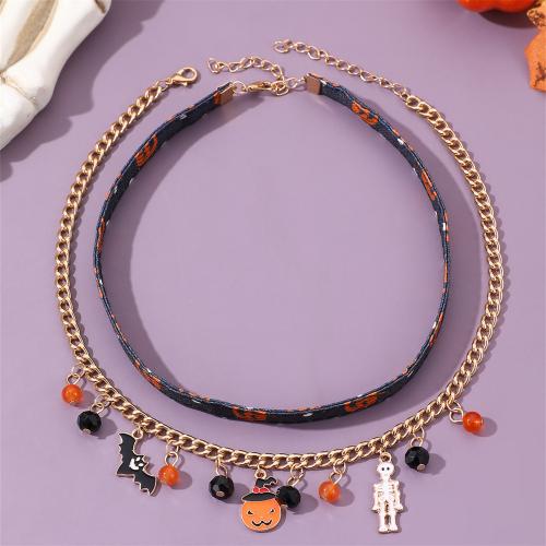 Colar do Dia das Bruxas, liga de zinco, with Couro do plutônio, with 4.5cm,5cm extender chain, Design de Halloween & 2 peças & joias de moda & para mulher, comprimento Aprox 36 cm, Aprox 37.5 cm, vendido por Defina