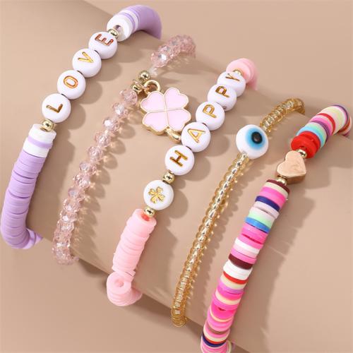 Fashion Bracelet & Bangle Jewelry Polymer Clay with Glass & Zinc Alloy 5 pieces & fashion jewelry & for woman Sold By Set