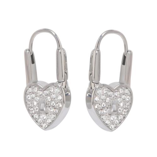 Stainless Steel Lever Terug Earring, 304 roestvrij staal, Hart, mode sieraden & voor vrouw & met strass, oorspronkelijke kleur, 27.10x13.80mm, Verkocht door pair