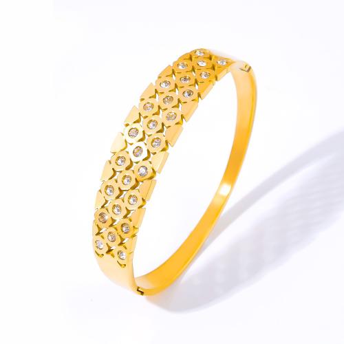 Pulsera de acero de titanio, Partículas de acero, con Checo, 18K chapado en oro, Joyería & para mujer, dorado, 14mm, diámetro interior:aproximado 62mm, Vendido por UD