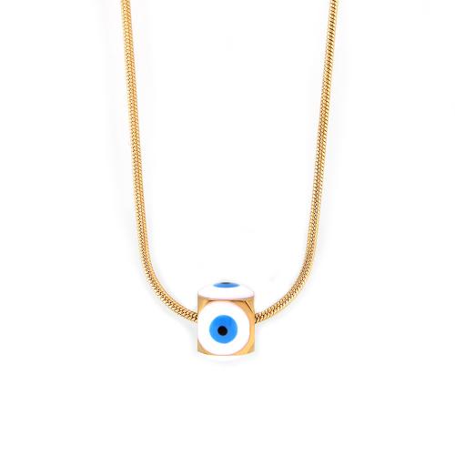 Evil Eye Smycken Collier, Titan Stål, med 5cm extender kedja, mode smycken & för kvinna & emalj, gyllene, 12x8mm, Längd Ca 40 cm, Säljs av PC