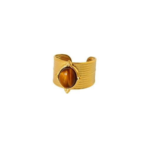 Vinger Ring in edelstaal, 304 roestvrij staal, met Tiger Eye, Verstelbare & mode sieraden & voor vrouw, gouden, 19x14mm, Verkocht door PC