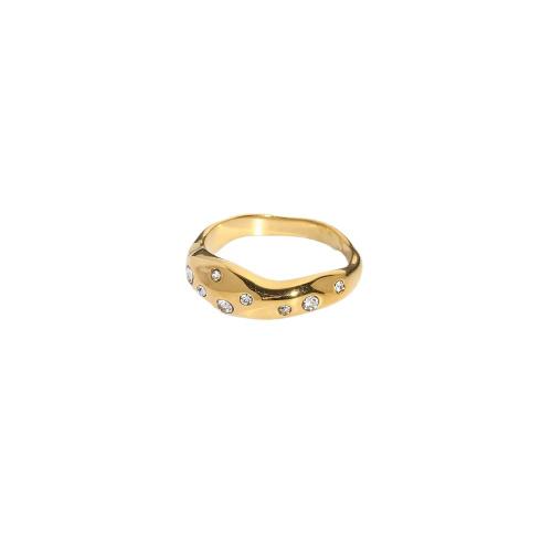 Anillo de dedo acero inoxidable del Rhinestone, acero inoxidable 304, Joyería & diverso tamaño para la opción & para mujer & con diamantes de imitación, dorado, 6.41mm, Vendido por UD