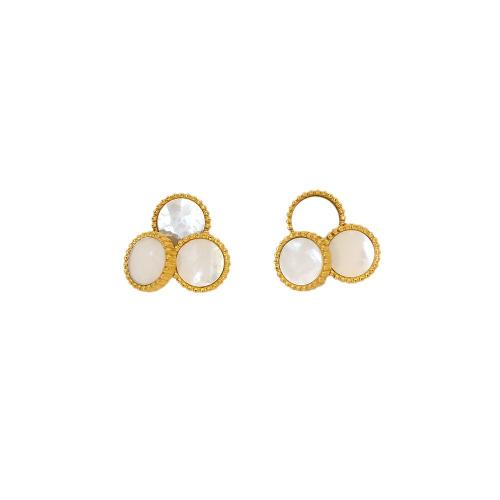 Boucle d'oreille de gaujon en acier inoxydable, Acier inoxydable 304, avec coquille, Trois Clover Leaf, bijoux de mode & pour femme, plus de couleurs à choisir, 18mm, Vendu par paire