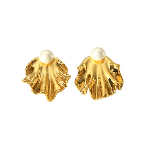 Roestvrij staal Stud Earrings, 304 roestvrij staal, met Plastic Pearl, mode sieraden & voor vrouw, meer kleuren voor de keuze, nikkel, lood en cadmium vrij, 31x33mm, Verkocht door pair