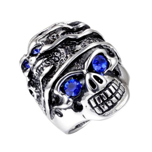 Rostfritt stål Rhinestone Fingerringar, 304 rostfritt stål, Skull, mode smycken & olika storlek för val & för människan & med strass, ursprungliga färgen, 30.90mm, Säljs av PC