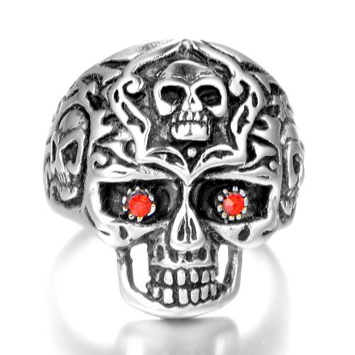 Rostfritt stål Rhinestone Fingerringar, 304 rostfritt stål, Skull, mode smycken & Unisex & olika storlek för val & med strass, ursprungliga färgen, 26mm, Säljs av PC