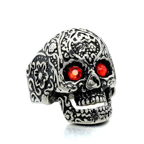 Anillo de dedo de acero inoxidable, acero inoxidable 304, Calavera, Joyería & diverso tamaño para la opción & para hombre & con diamantes de imitación, más colores para la opción, 28mm, Vendido por UD