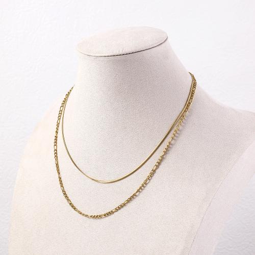 Collar de Acero Titanio, Partículas de acero, chapado en color dorado, Doble capa & para mujer, Vendido por UD