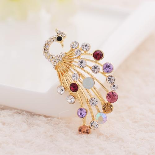 Zinc Alloy Brooches Peacock plated fashion jewelry & with rhinestone multi-colored nickel lead & cadmium free Sold By PC