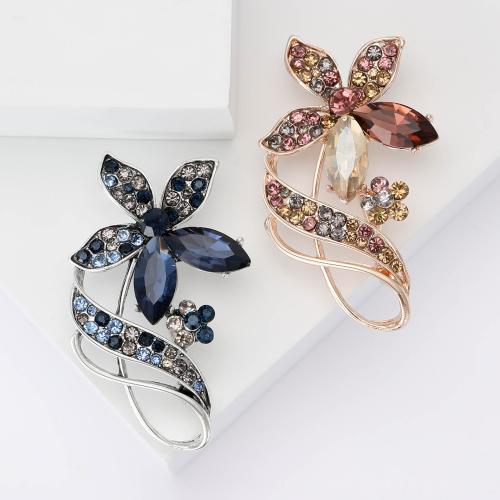 Zinc Alloy Brooches Flower plated fashion jewelry & with rhinestone nickel lead & cadmium free Sold By PC