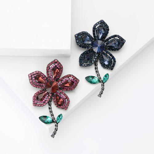 Zinc Alloy Brooches Flower plated fashion jewelry & with rhinestone nickel lead & cadmium free Sold By PC