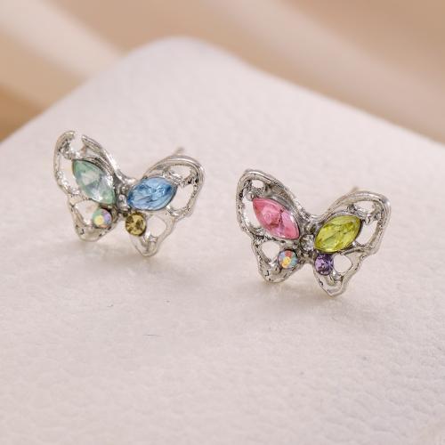 Pendientes de Perno de Aleación de Zinc, Mariposa, Joyería & para mujer & con diamantes de imitación, Vendido por Par