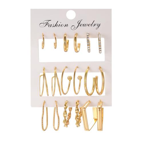 Zinc Alloy Stud Earring 9 pieces & fashion jewelry & for woman & with rhinestone gold Sold By Set