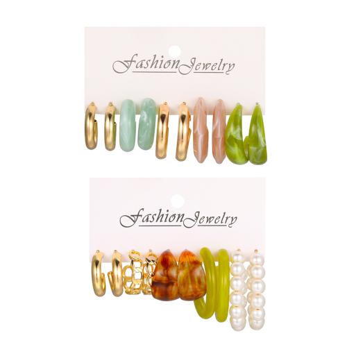 Zinc Alloy Drop Earrings with Resin Pearl & Plastic Pearl 10 pieces & fashion jewelry & for woman Sold By Set