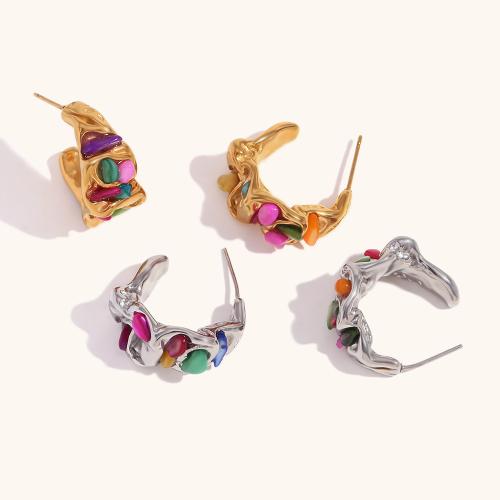 Stainless Steel Stud Earrings 304 Stainless Steel with Natural Stone plated fashion jewelry & for woman Sold By Pair