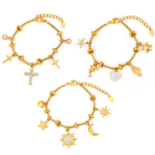 Bracelet d'acier titane, avec 4cm chaînes de rallonge, Placage, bijoux de mode & unisexe & styles différents pour le choix & avec strass, plus de couleurs à choisir, Longueur Environ 16 cm, Vendu par PC