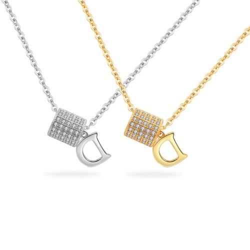 Kubieke Zircon Micro effenen Sterling zilveren ketting, 925 Sterling Zilver, met 5CM extender keten, micro pave zirconia & voor vrouw, meer kleuren voor de keuze, Lengte Ca 40 cm, Verkocht door PC