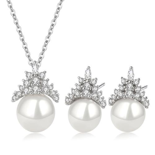 925 Sterling Silver Jewelry Set, 925 argento sterlina, with perla d'acquadolce coltivata naturalmente, stili diversi per la scelta & Micro spianare cubic zirconia & per la donna, color platino, Venduto da PC