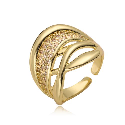 Cúbicos Circonia Micro Pave anillo de latón, metal, chapado, micro arcilla de zirconia cúbica & para mujer, dorado, Vendido por UD