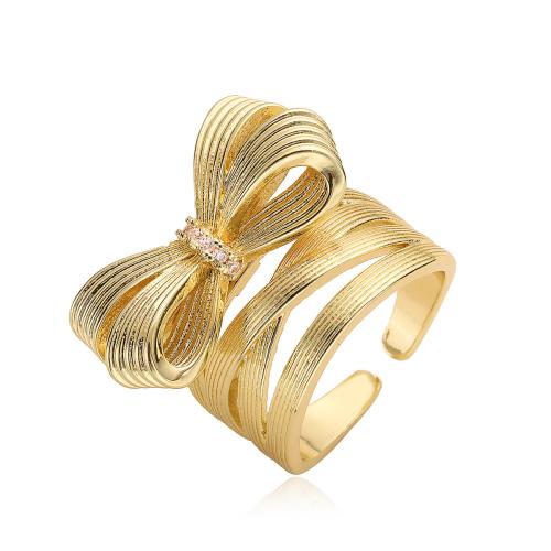 Kubieke Circonia Micro Pave Brass Ring, Messing, Strik, plated, micro pave zirconia & voor vrouw, gouden, Verkocht door PC