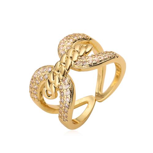 Cúbicos Circonia Micro Pave anillo de latón, metal, chapado, micro arcilla de zirconia cúbica & para mujer, dorado, Vendido por UD