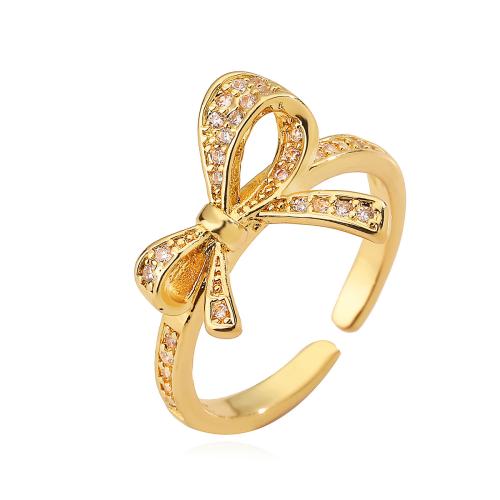 Cúbicos Circonia Micro Pave anillo de latón, metal, Lazo, chapado, micro arcilla de zirconia cúbica & para mujer, dorado, Vendido por UD