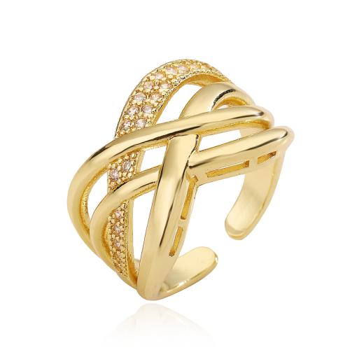 Cúbicos Circonia Micro Pave anillo de latón, metal, chapado, micro arcilla de zirconia cúbica & para mujer, dorado, Vendido por UD