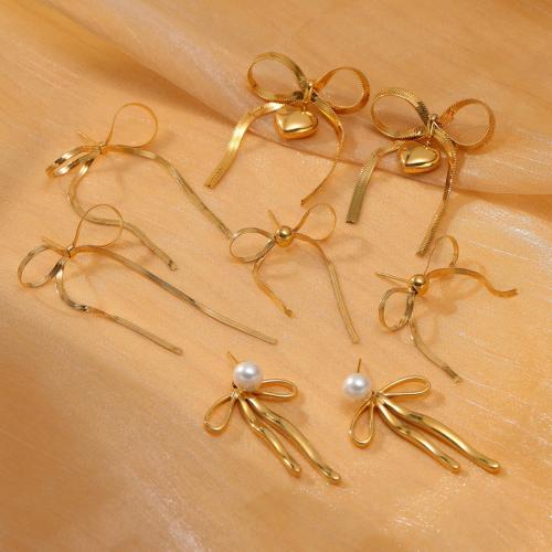 Stainless Steel Stud Earrings 304 Stainless Steel with Plastic Pearl plated & for woman golden Sold By Pair