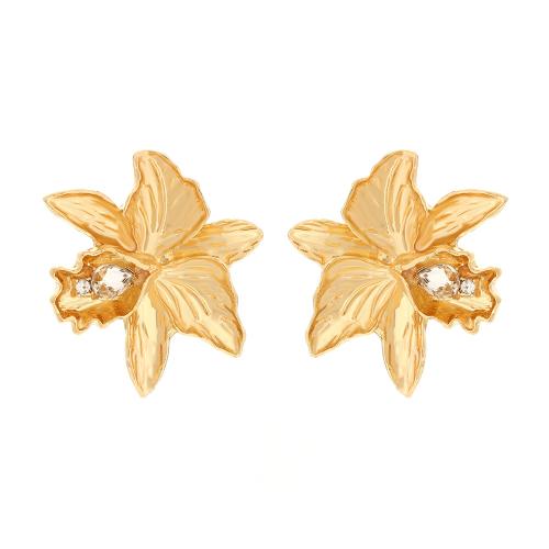 Lo zinco in lega Stud Earring, lega in zinco, placcato, per la donna & con strass, dorato, 45x41mm, Venduto da coppia