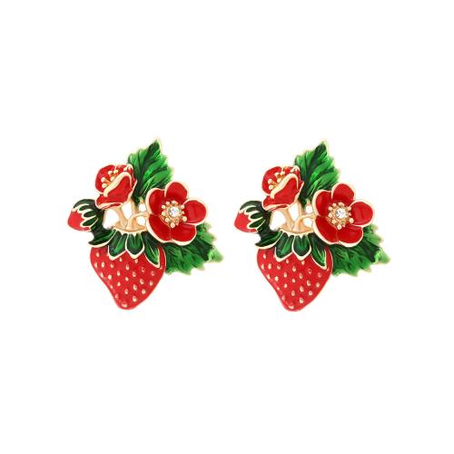 Zinc Alloy Stud Earring plated for woman & enamel & with rhinestone red Sold By Pair